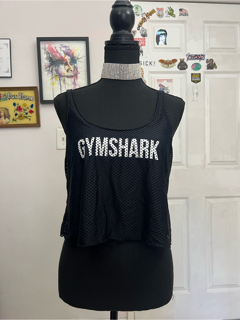 Gymshark Black Mesh Cropped Tank with White Logo